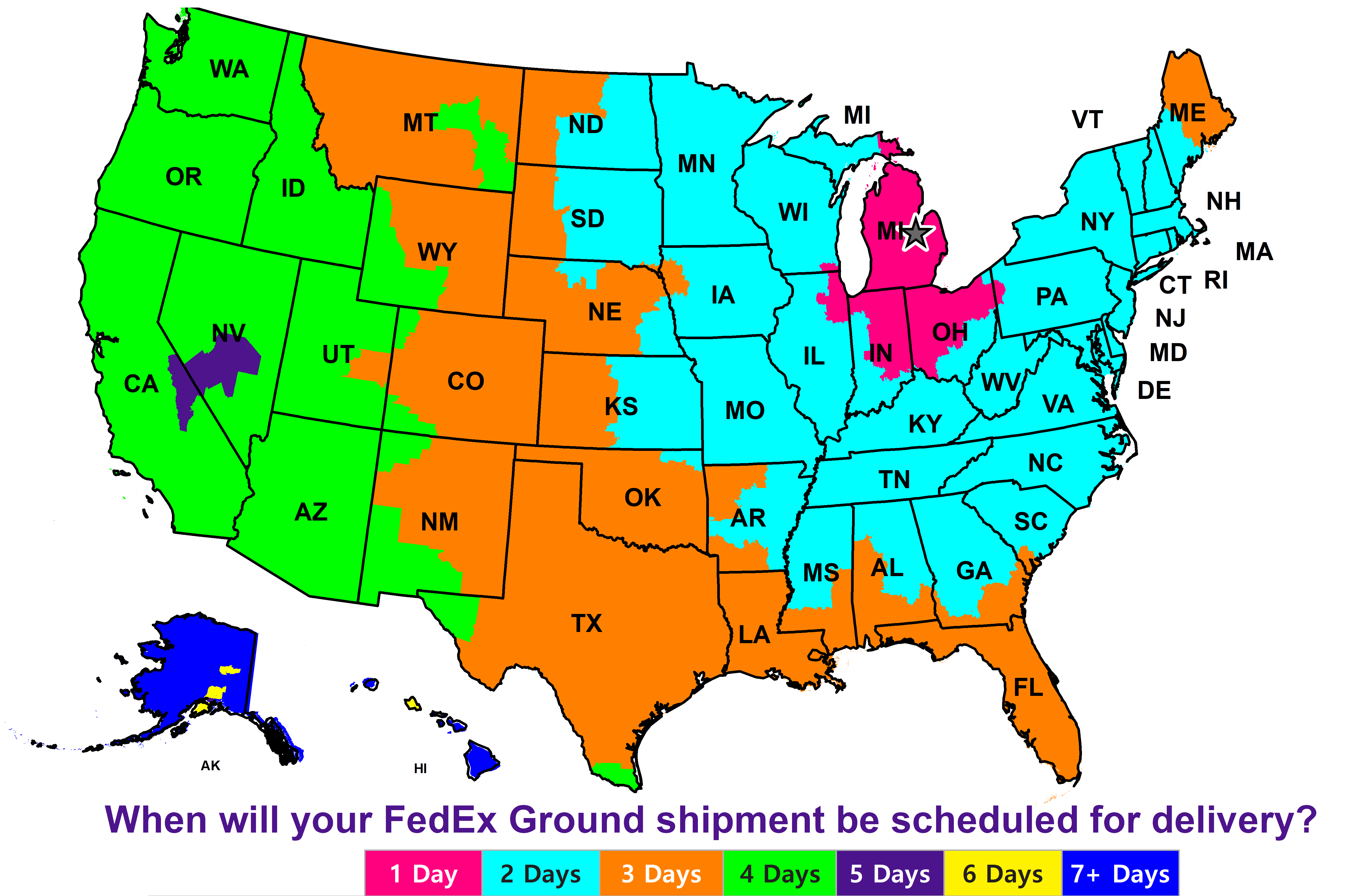 FedEx Shipping Map - Michigan Avionics